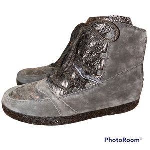 Gabor Metallic Leather Fur Boots Size 9